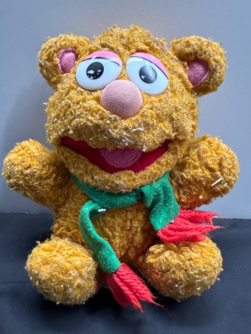 1987 Baby Fozzie 7.5" Bear Plush with Christmas Scarf Toy By Henson Associates F